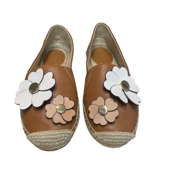 Michael Michael Kors Tan Leather Espadrille Flat Flower Applique Womens Size 6 - Picture 1 of 7